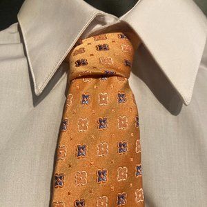 Hugo Boss Mens Tie Necktie 100% Silk Orange Floral Made In Italy